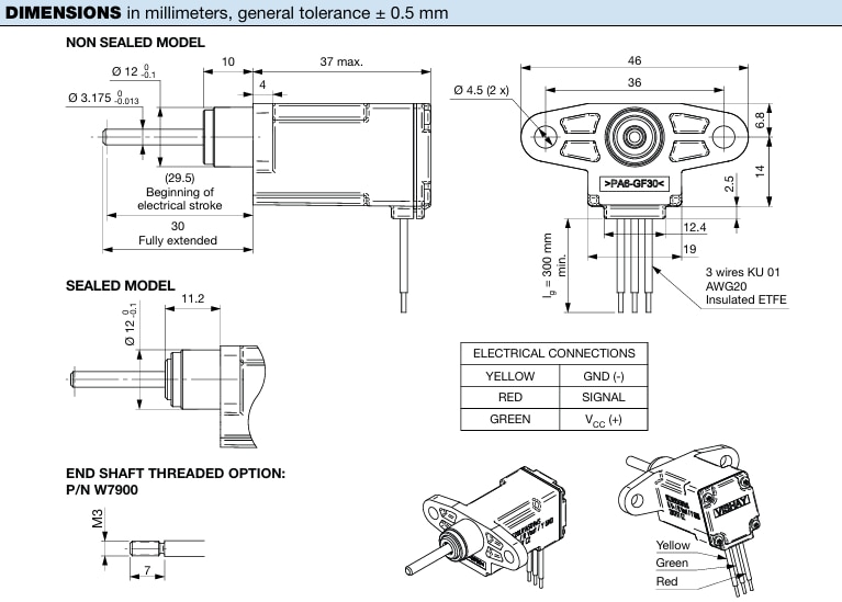 Mechanical Drawing - Vishay / Sfernice REC 20 LR Precision Linear Position Sensors
